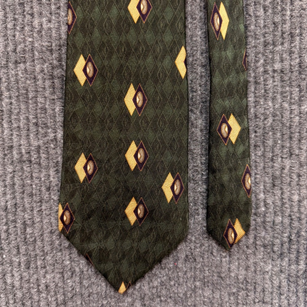 Bill Blass Black Label Mens Silk Tie Green‎ Geometric Diamond Pattern Necktie